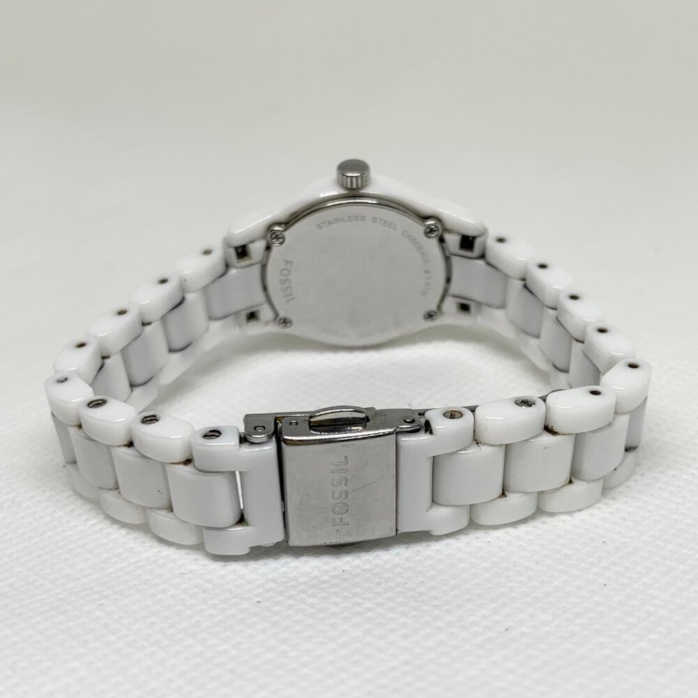 Fossil women’s watch ce1072 date white tone ceramic 25mm quartz 6” running - Picture 5 of 9